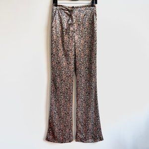 Zara black tan stretch velvet paisley flare trouser pants